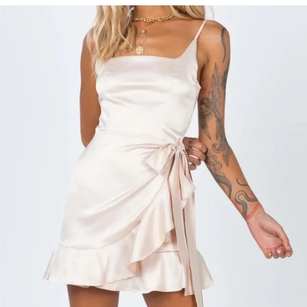 NWT PRINCESS POLLY SIZE 4 Cottage Hill Mini Dress Wrap Champagne Womens